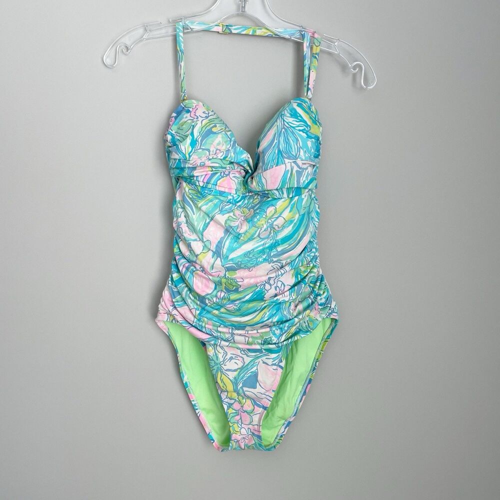 Lilly Pulitzer Size 6 Printed One Piece Swim Suit Bandeau Strapless Multicolor